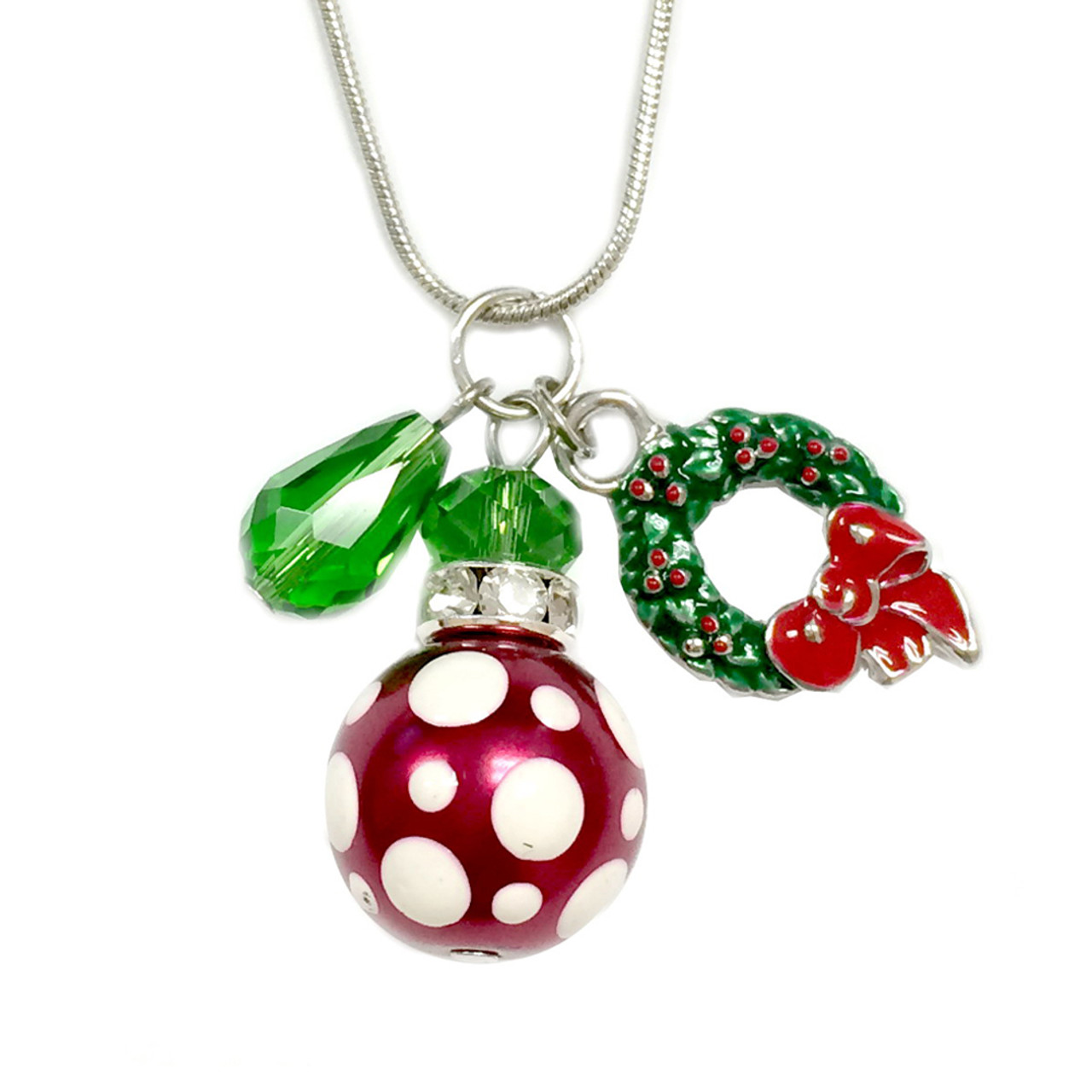 Polka Dot with Wreath Charm Necklace - Pendant Necklace